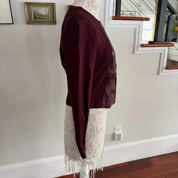 a. moss Maroon Leather Mesh Embroidered Top M - Picture 4 of 7